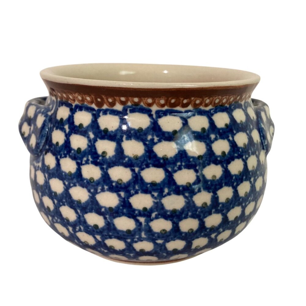 Polish Pottery Bowl Blue Lace Pattern Hand Decorated
